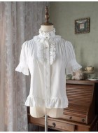 N.N.Star Bear Fantasy Standing Neck Short Sleeve Blouse(Reservation/Full Payment Without Shipping)
